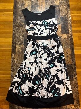 Motherhood Maternity Black and white dress with baby blue accents